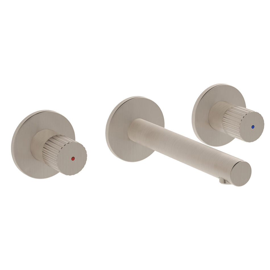 Vitra Origin Wall Mounted 3 Hole Basin Mixer Tap - Brushed Nickel