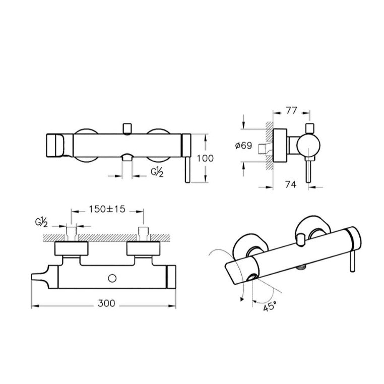 Vitra Origin Wall Mounted Bath Shower Mixer Tap - Soft Copper