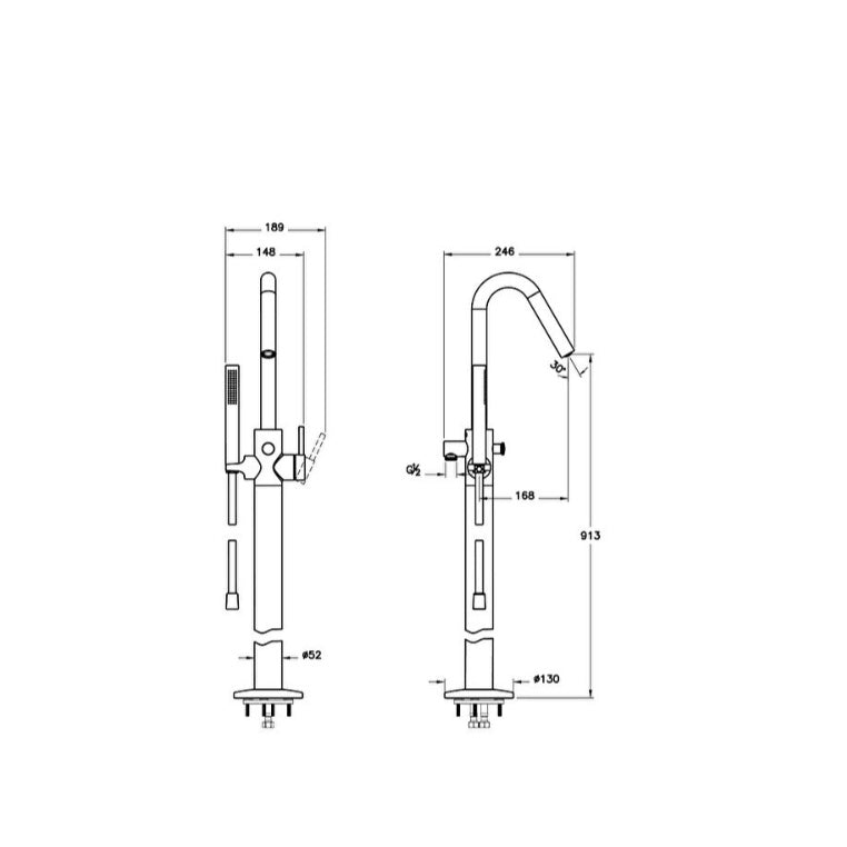 Vitra Origin Floor Standing Bath Filler Tap - Brushed Nickel