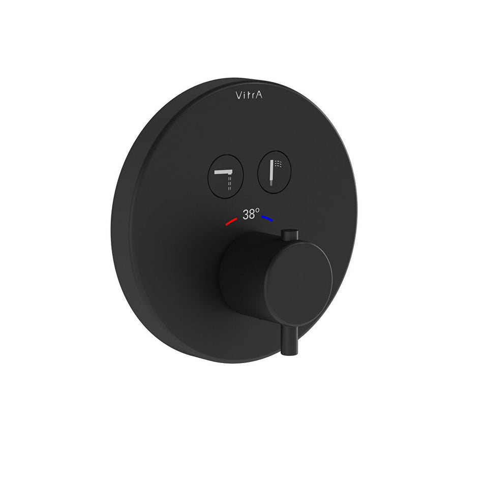 Vitra Aquacontrol Round 2 Outlet Thermostatic Concealed Bath Shower Mixer Valve - Matt Black