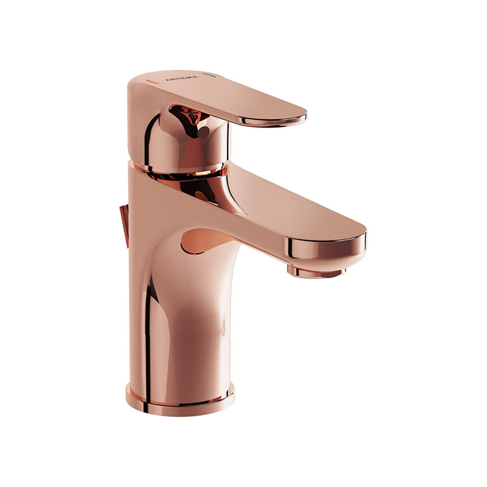 Vitra Root Round Compact Basin Mixer Tap With Pop-up Waste - Soft Copper