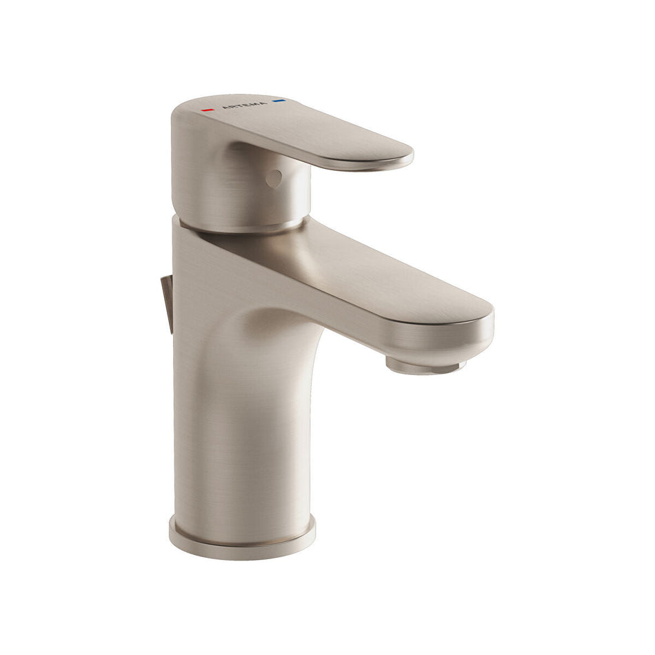 Vitra Root Round Compact Basin Mixer Tap With Pop-up Waste - Brushed Nickel