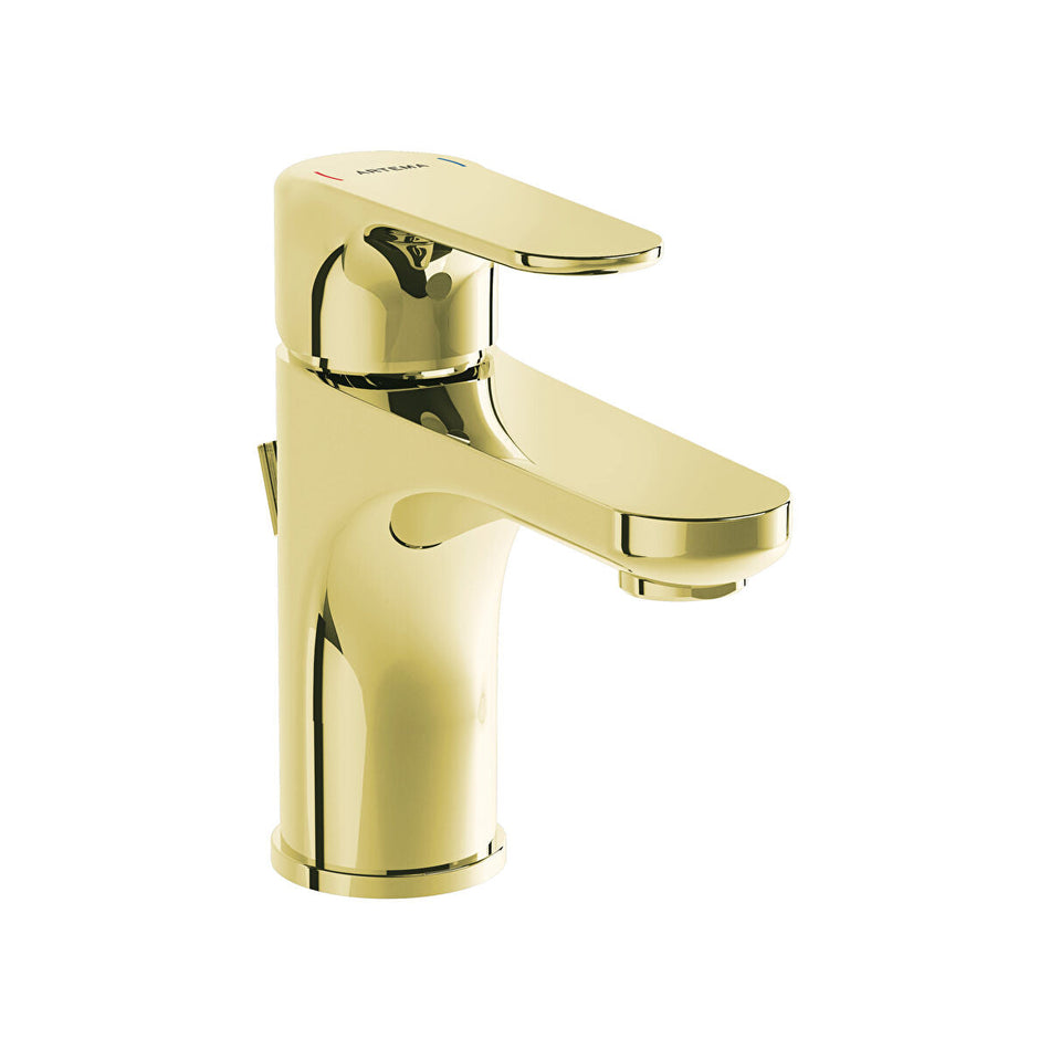 Vitra Root Round Compact Basin Mixer Tap With Pop-up Waste - Soft Gold
