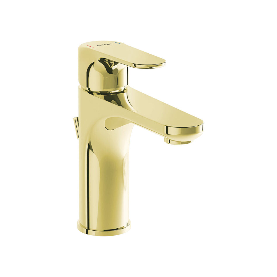 Vitra Root Round Basin Mixer Tap With Pop-up Waste - Soft Gold