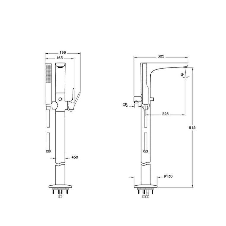 VitrA Root Floor Standing Bath Shower Mixer Tap - Brushed Nickel