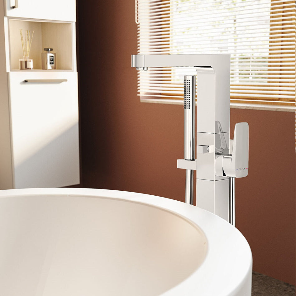 VitrA Root Floor Standing Bath Shower Mixer Tap - Chrome