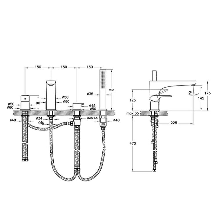 Vitra Root Round 4 Hole Bath Shower Mixer Tap - Soft Copper