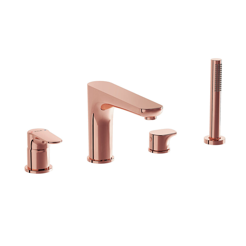 Vitra Root Round 4 Hole Bath Shower Mixer Tap - Soft Copper