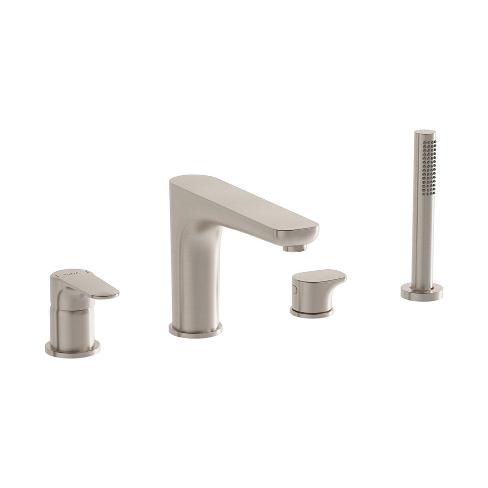 Vitra Root Round 4 Hole Bath Shower Mixer Tap - Brushed Nickel
