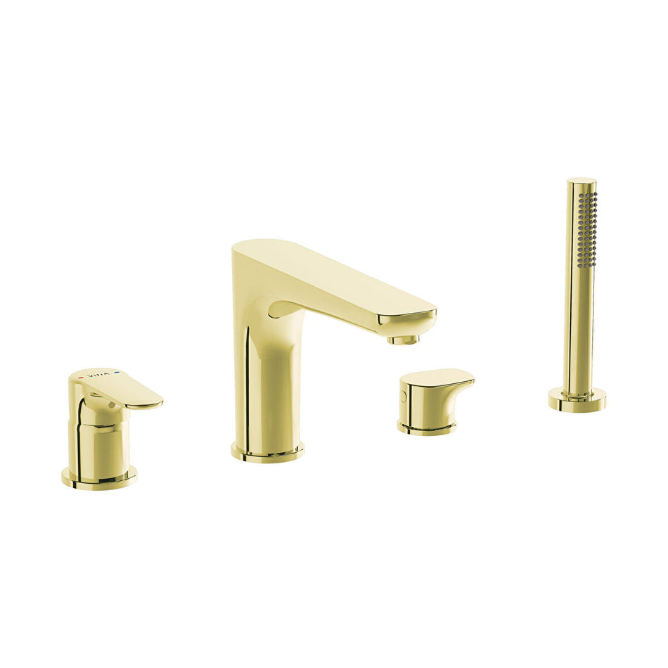 Vitra Root Round 4 Hole Bath Shower Mixer Tap - Soft Gold