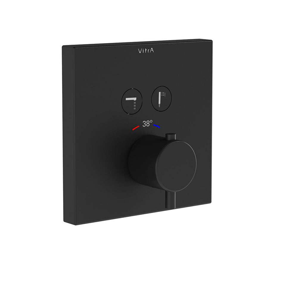 Vitra Aquacontrol Square 2 Outlet Thermostatic Concealed Bath Shower Mixer Valve - Matt Black