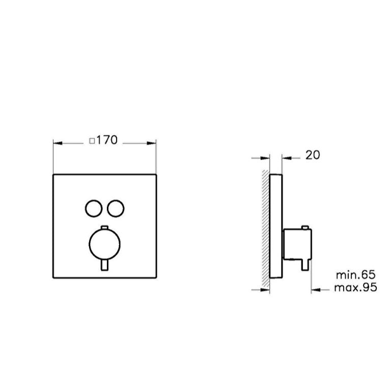 Vitra Aquacontrol Square 2 Outlet Thermostatic Concealed Bath Shower Mixer Valve - Matt Black