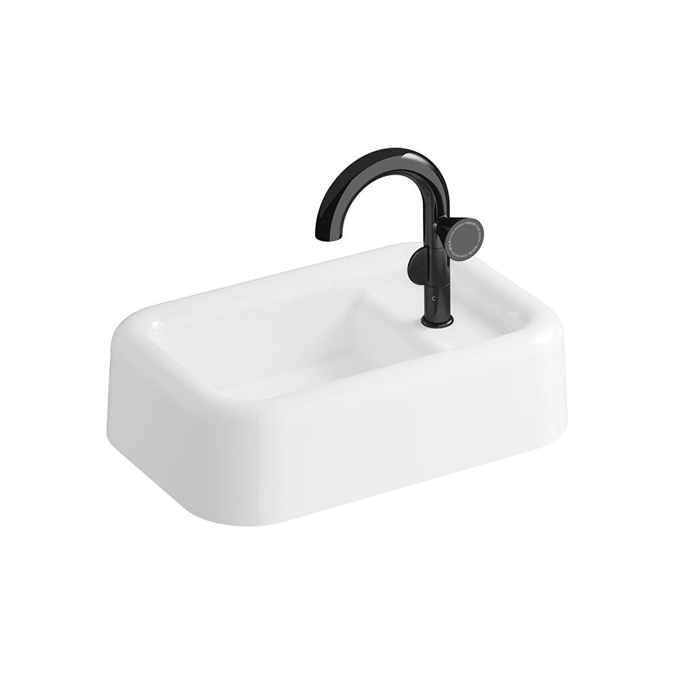 Vitra Liquid Round Basin Mixer Tap - Right Handed Handle - Gloss Black