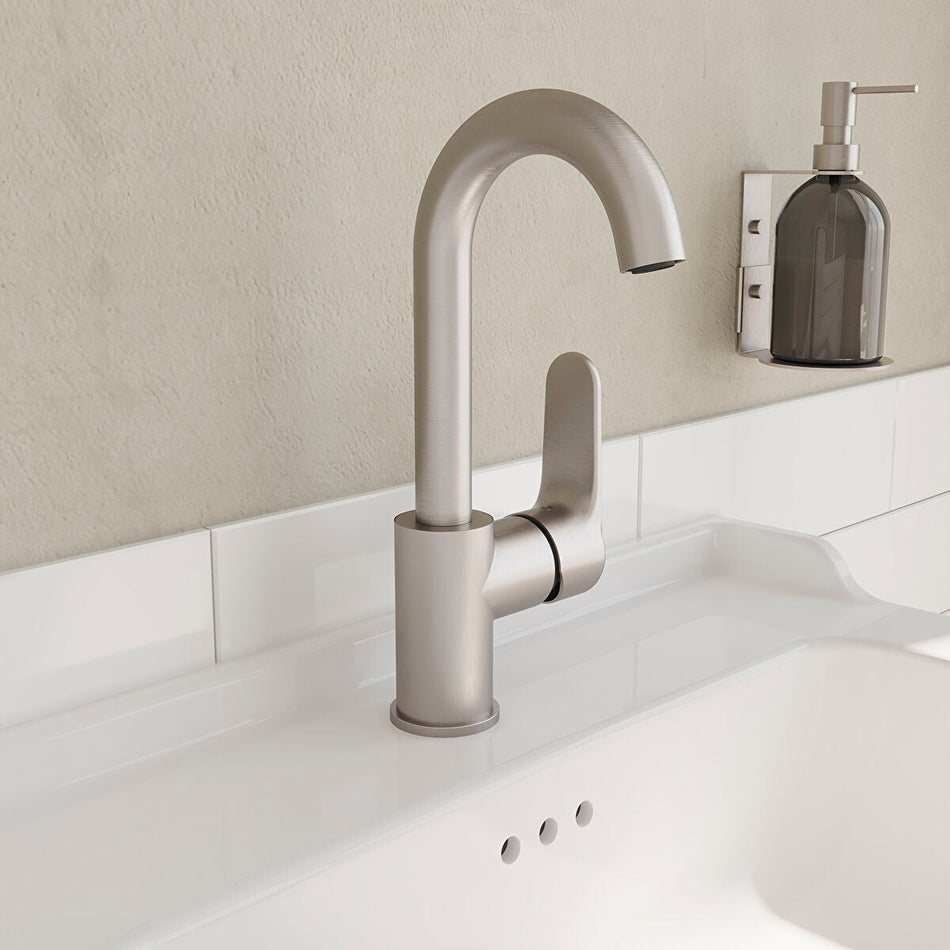 VitrA Root Basin Mixer Tap With Swivel Spout - Brushed Nickel