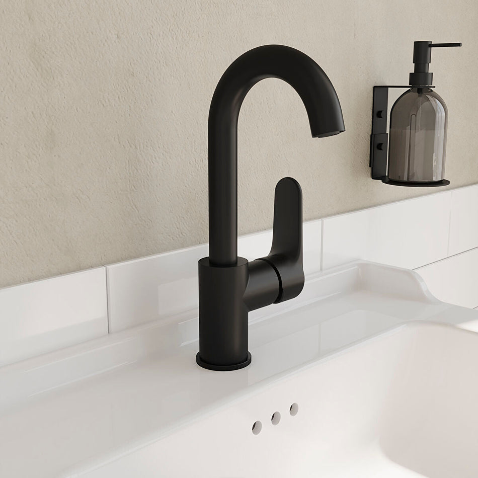 VitrA Root Basin Mixer Tap With Swivel Spout - Matt Black