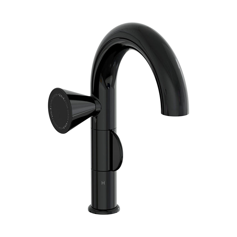 Vitra Liquid Round Basin Mixer Tap - Left Handed Handle - Gloss Black