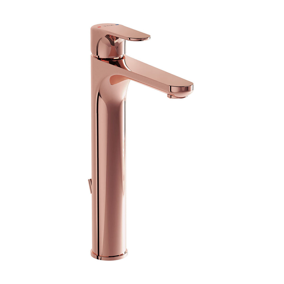 Vitra Root Round Tall Basin Mixer Tap With Pop-up Waste - Soft Copper