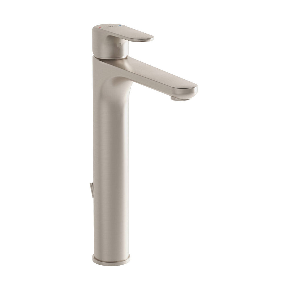Vitra Root Round Tall Basin Mixer Tap With Pop-up Waste - Brushed Nickel