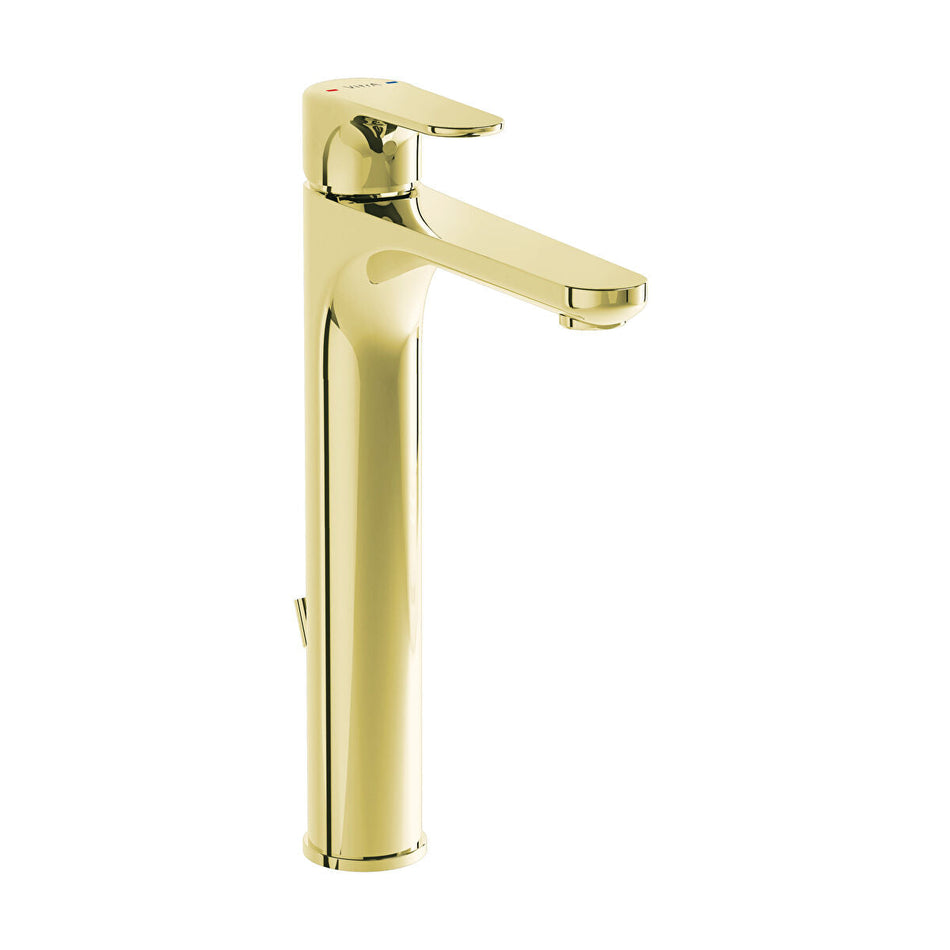 Vitra Root Round Tall Basin Mixer Tap With Pop-up Waste - Soft Gold