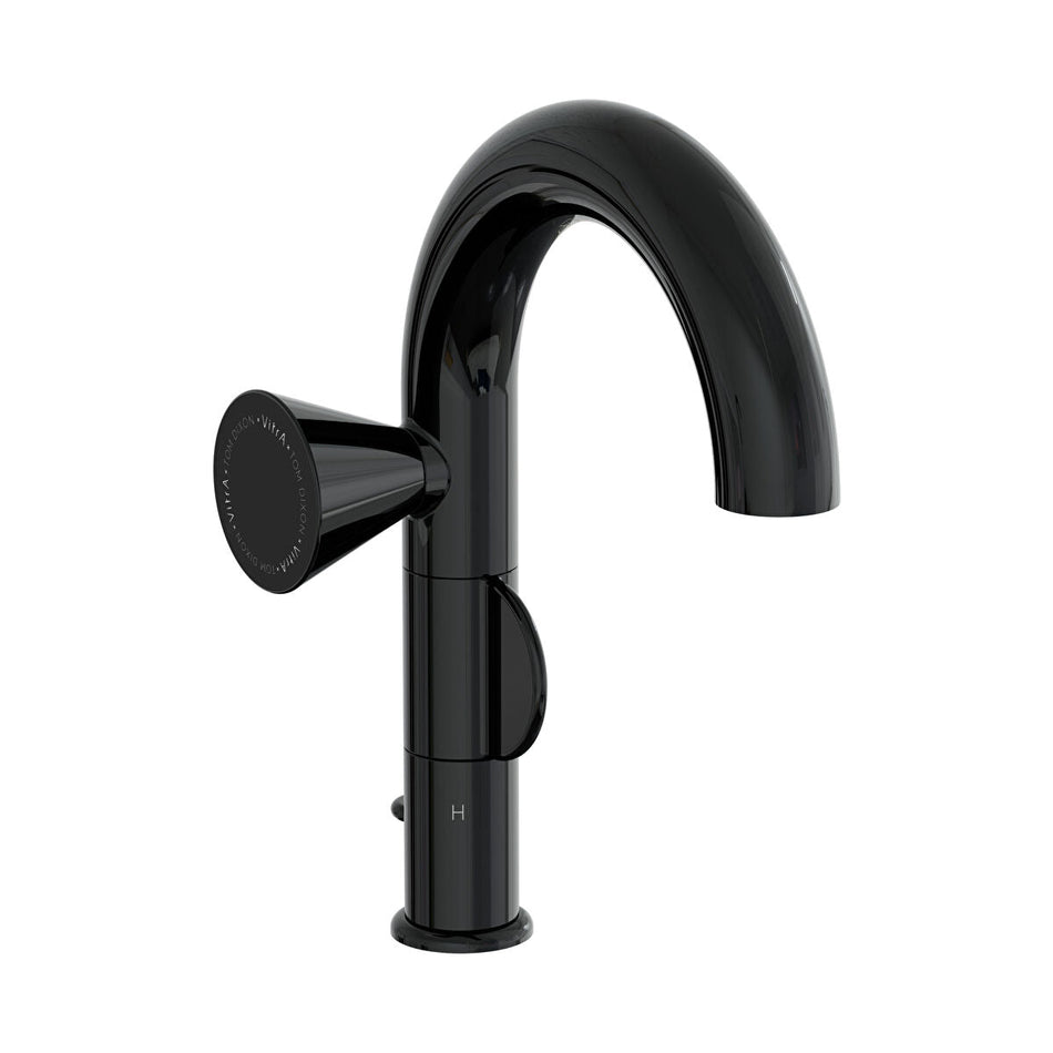 Vitra Liquid Round Basin Mixer Tap With Pop-Up Waste - Left Handed Handle - Gloss Black
