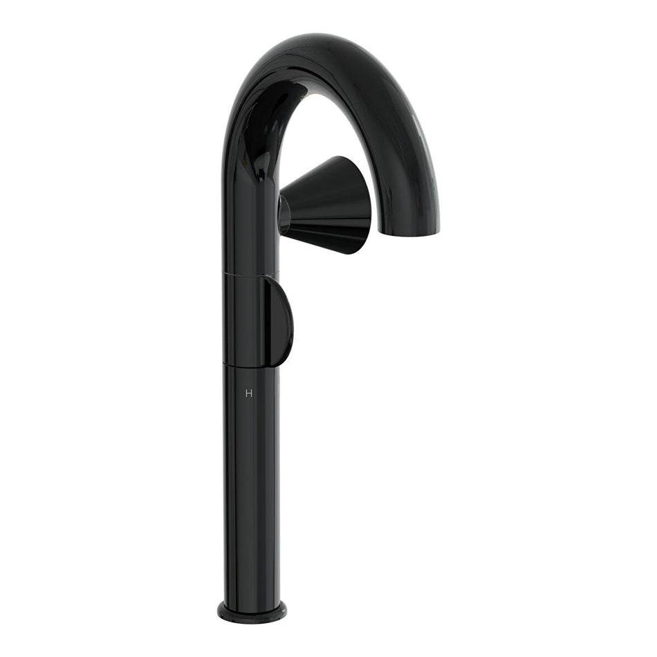 Vitra Liquid Round Tall Basin Mixer Tap - Right Handed Handle - Gloss Black