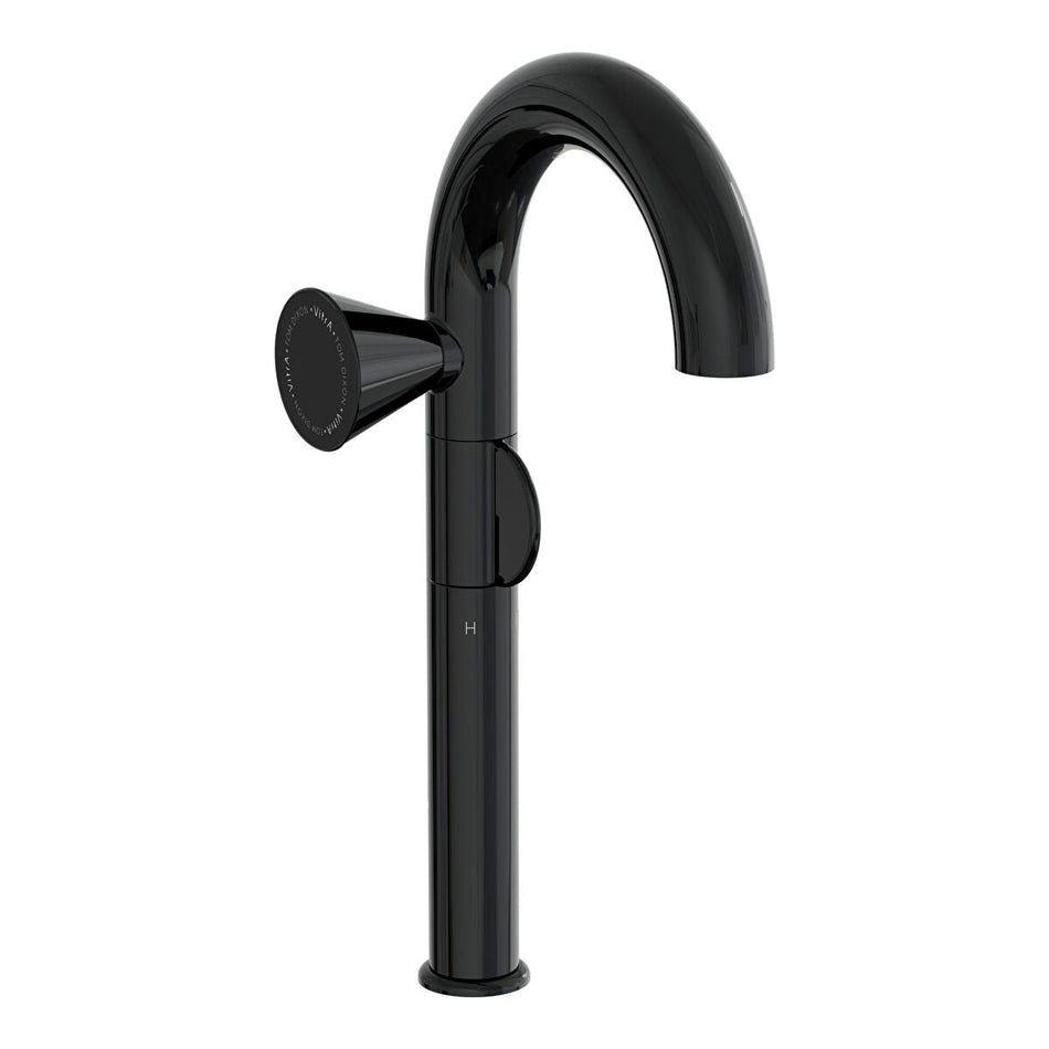 Vitra Liquid Round Tall Basin Mixer Tap - Left Handed Handle - Gloss Black