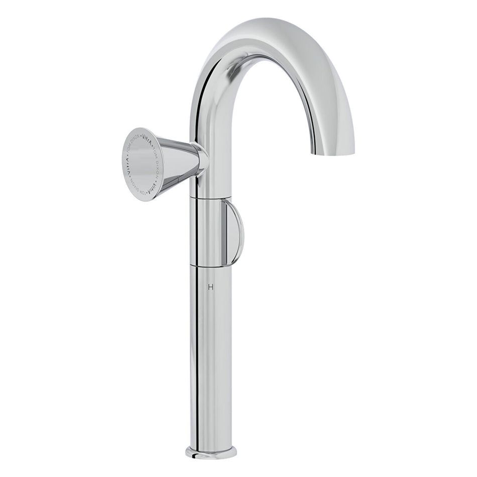 Vitra Liquid Round Tall Basin Mixer Tap - Left Handed Handle - Chrome