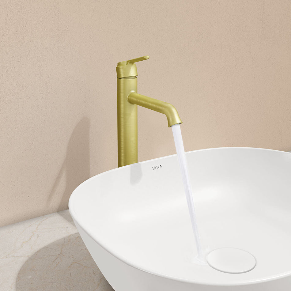 Vitra Origin Classic Tall Basin Mixer Tap - Top Handle - Brushed Gold