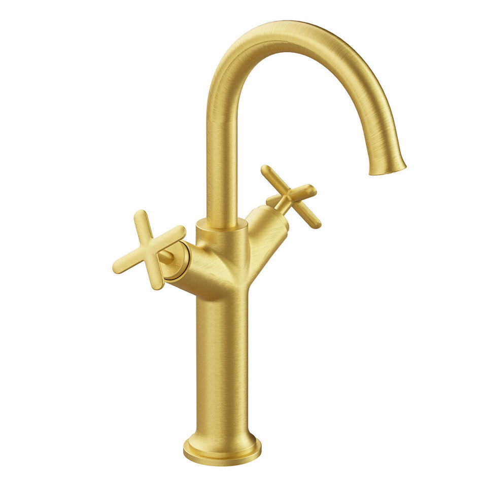 Vitra Origin Classic Deck Mounted Tall Basin Mixer Tap - Brushed Gold