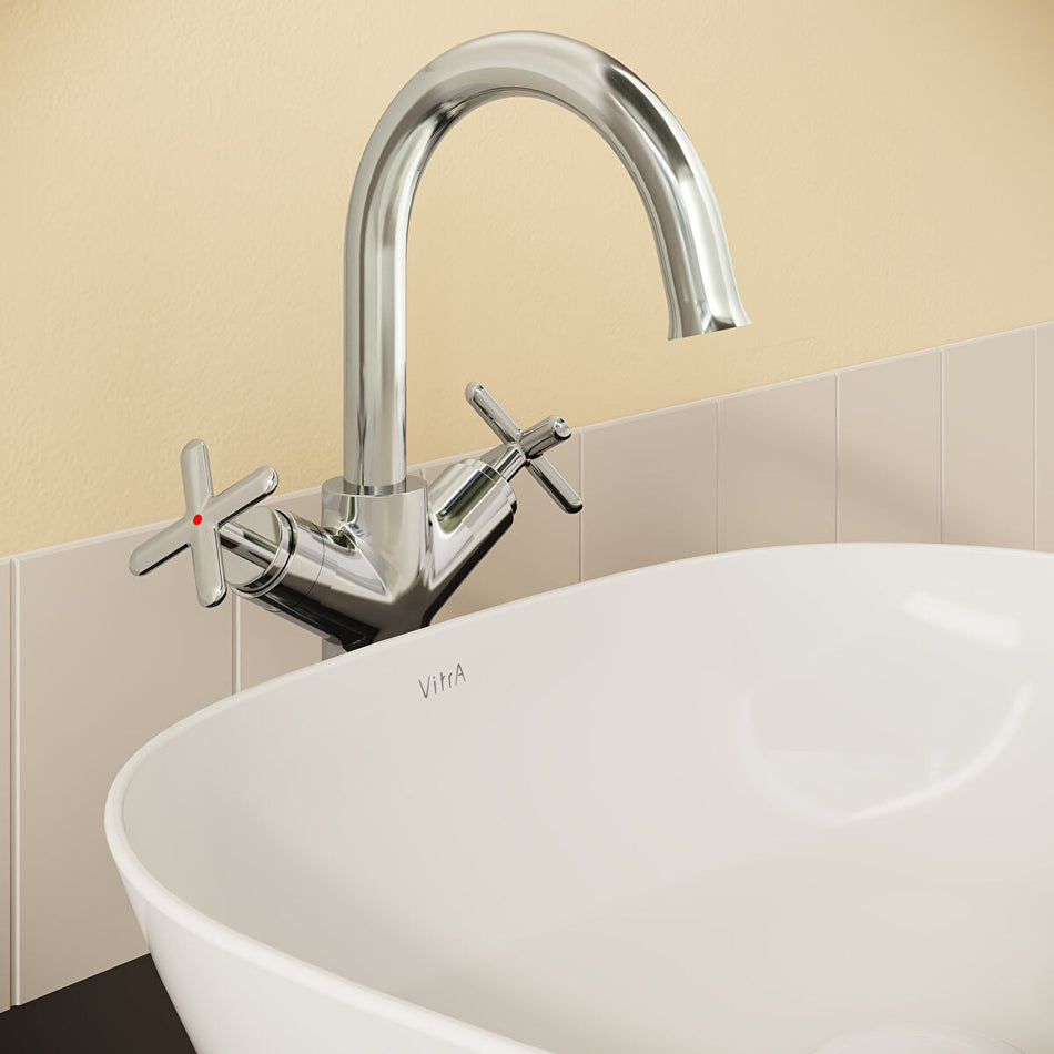 Vitra Origin Classic Deck Mounted Tall Basin Mixer Tap - Chrome