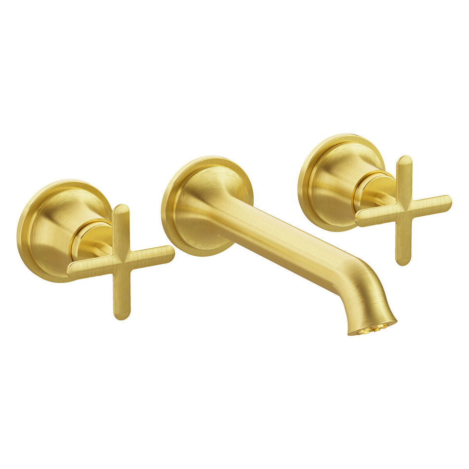 Vitra Origin Classic 3 Hole Wall Mounted Basin Mixer Tap - Brushed Gold