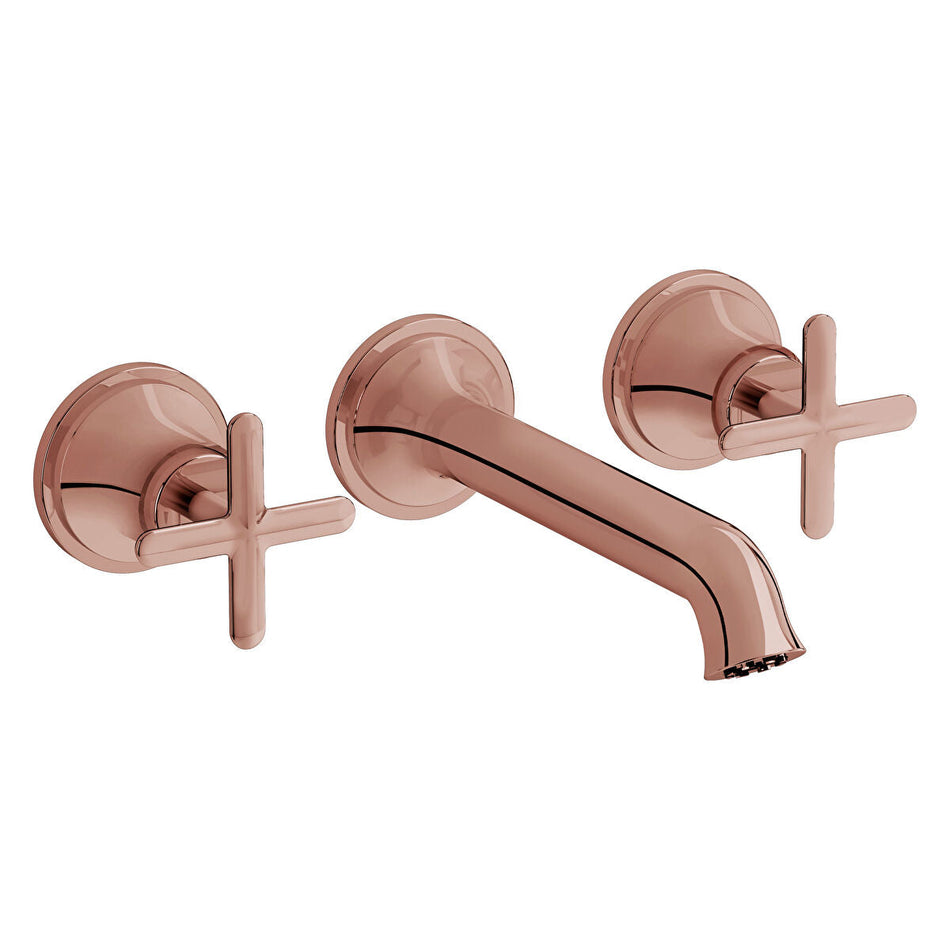 Vitra Origin Classic 3 Hole Wall Mounted Basin Mixer Tap - Soft Copper