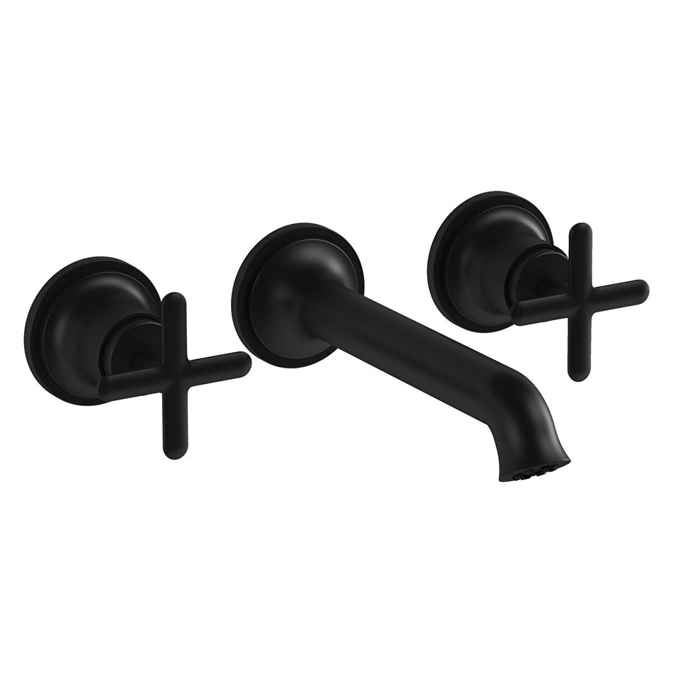 Vitra Origin Classic 3 Hole Wall Mounted Basin Mixer Tap - Matt Black