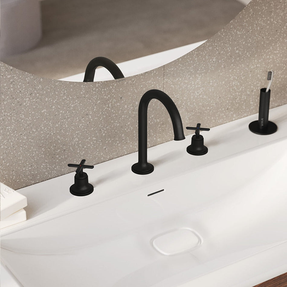 Vitra Origin Classic 3 Hole Deck Mounted Basin Mixer Tap - Matt Black