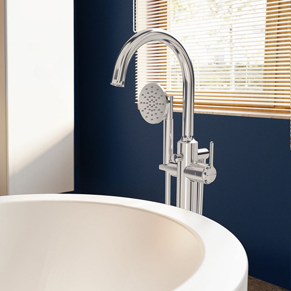 Vitra Origin Classic Floor Standing Bath Shower Mixer Tap - Chrome