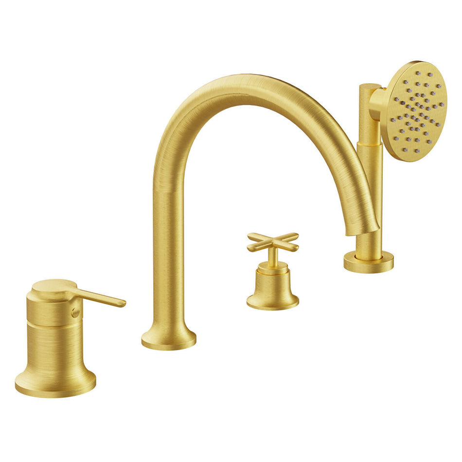 Vitra Origin Classic 4 Hole Deck Mounted Bath Shower Mixer Tap - Brushed Gold