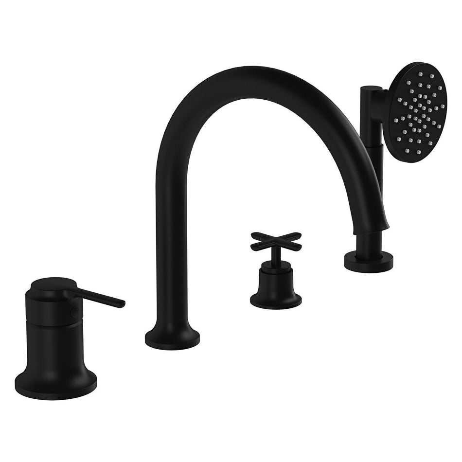 Vitra Origin Classic 4 Hole Deck Mounted Bath Shower Mixer Tap - Matt Black