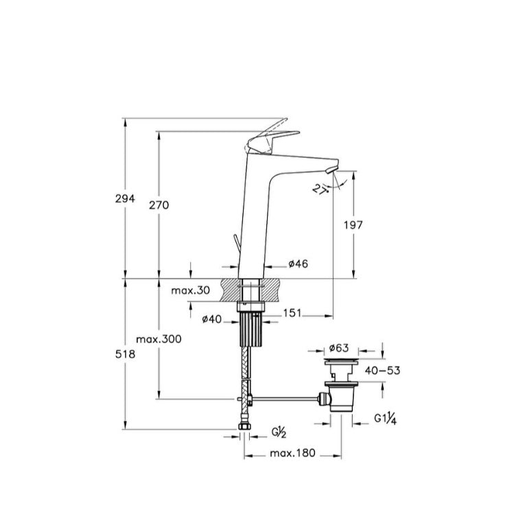 Vitra Flow Round Tall Basin Mixer Tap with Pop - up waste - Chrome