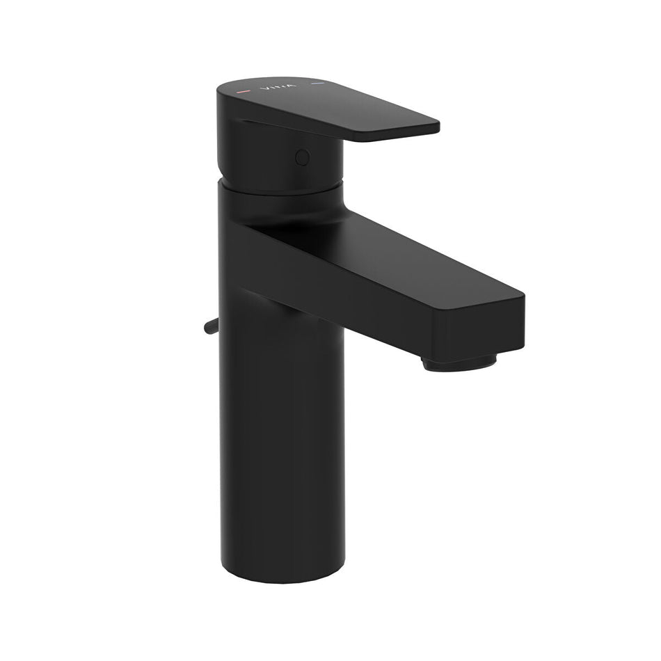 Vitra Flow Square Large Basin Mixer Tap With Pop-up Waste - Matt Black