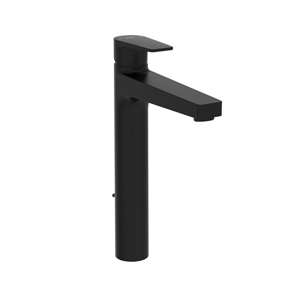 Vitra Flow Square Tall Basin Mixer Tap With Pop-up Waste - Matt Black
