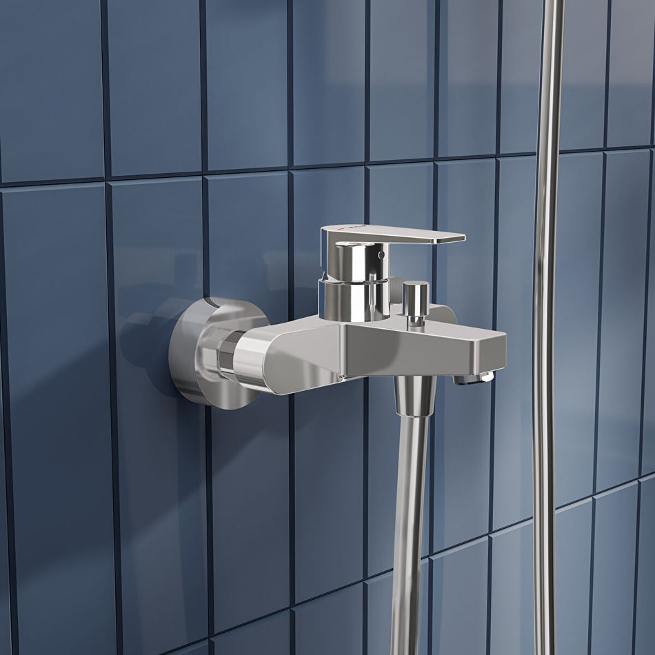 Vitra Flow Square Wall Mounted Bath Shower Mixer - Chrome