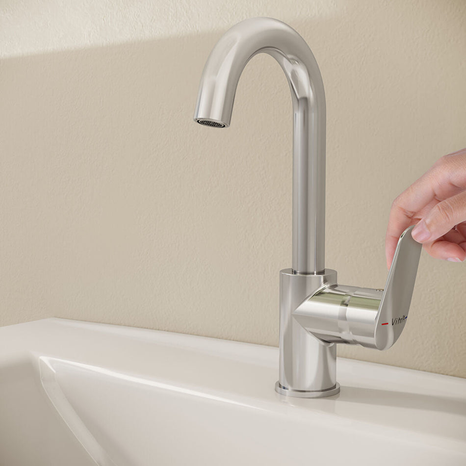 Vitra Flow Round Basin Mixer Tap with Swivel Spout - Chrome