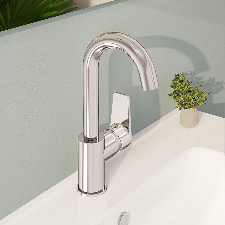 Vitra Flow Square Basin Mixer Tap with Swivel Spout - Chrome