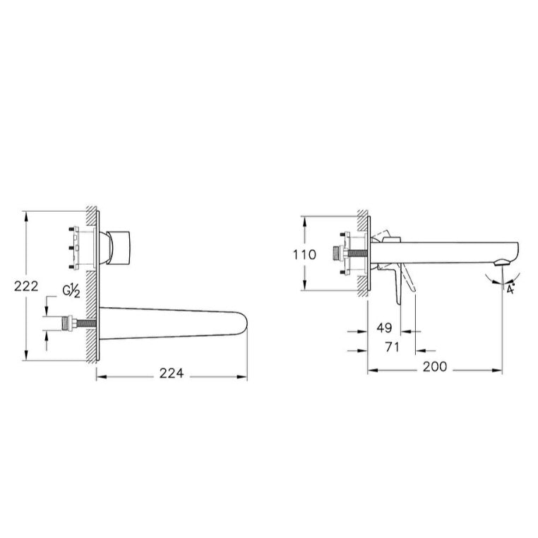 Vitra Flow Soft Wall Mounted Basin Mixer Tap - Matt Black