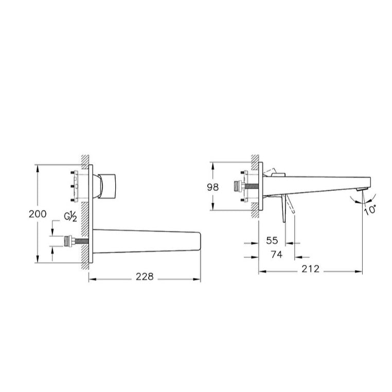 Vitra Flow Square Wall Mounted Basin Mixer Tap - Matt Black