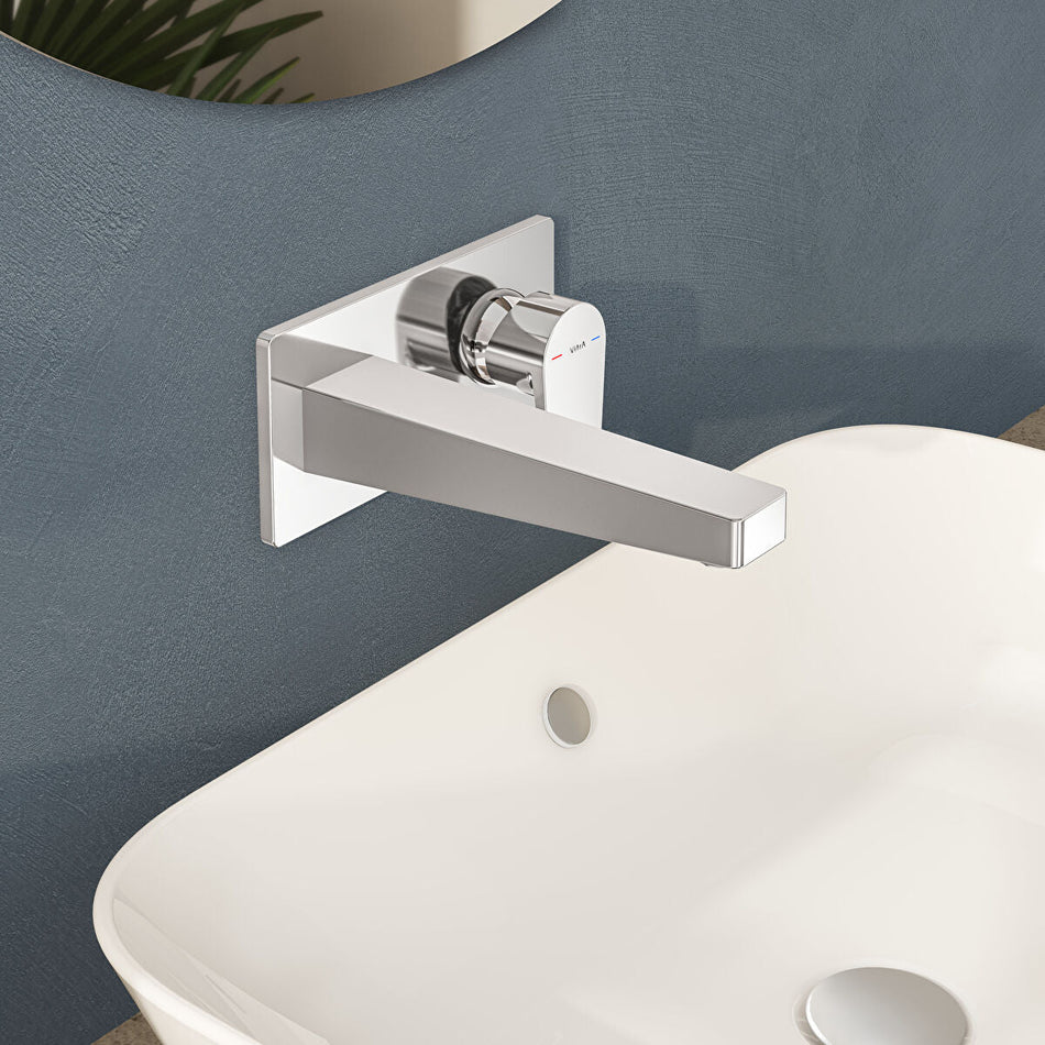 Vitra Flow Square Wall Mounted Basin Mixer Tap - Chrome