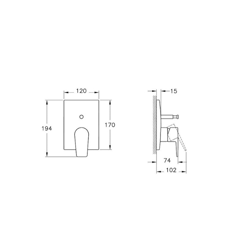 Vitra Flow Square Manual Bath Shower Mixer Valve - Chrome