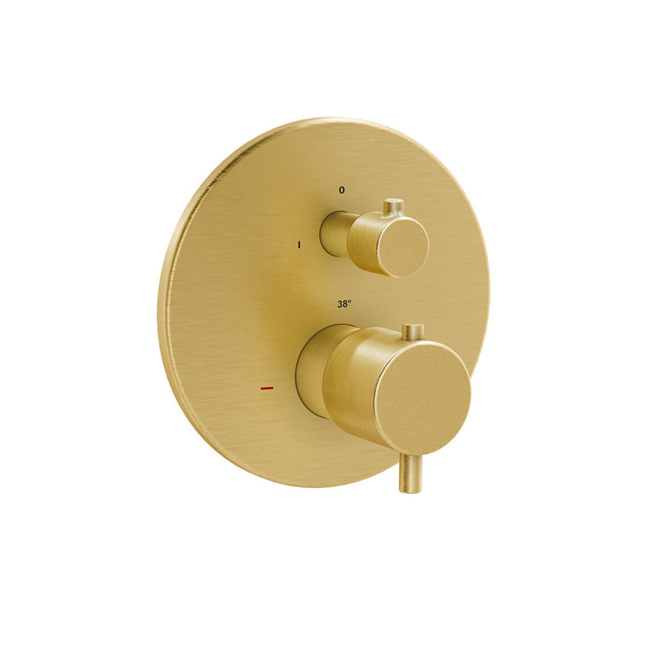 Vitra 2 Outlet Round Concealed Thermostatic Bath/Shower Mixer Valve - Brushed Gold