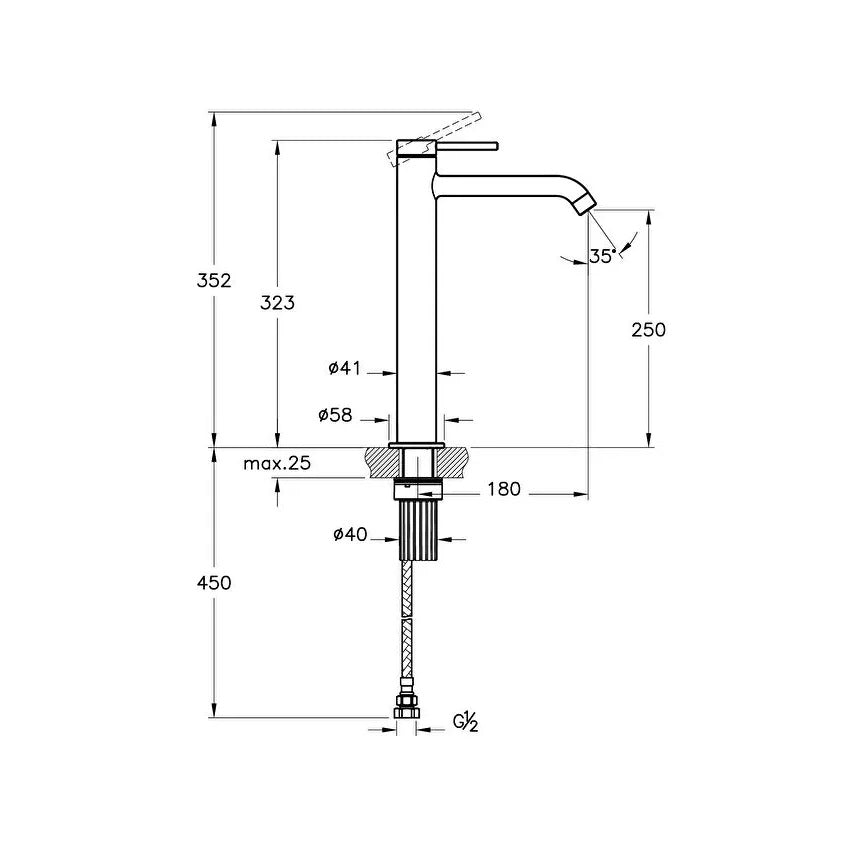 Vitra Minimax Round Tall Basin Mixer Tap - Brushed Nickel