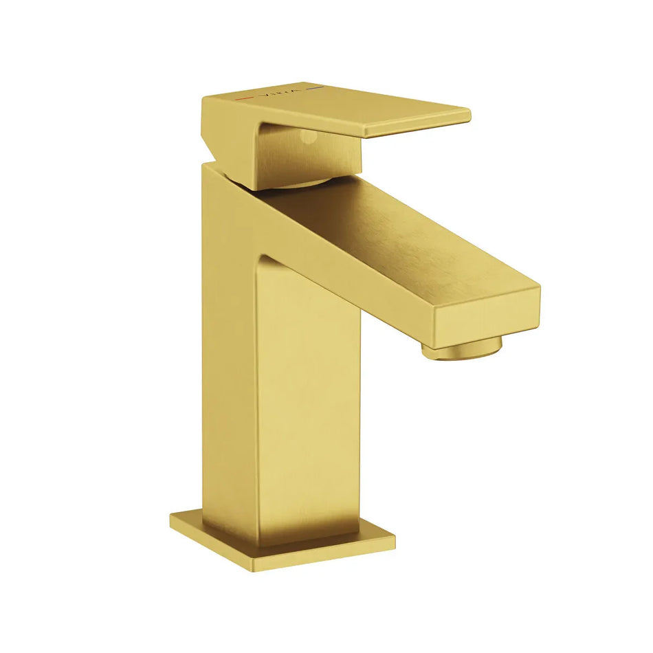 Vitra Minimax Square Compact Basin Mixer Tap - Brushed Brass